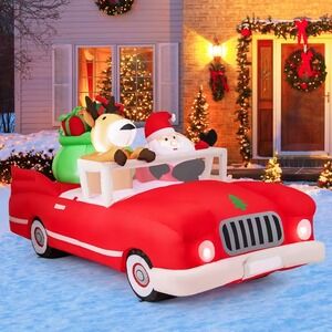 Christmas Inflatables, Lighted Xmas Inflatable Santa Claus and Reindeer Driving